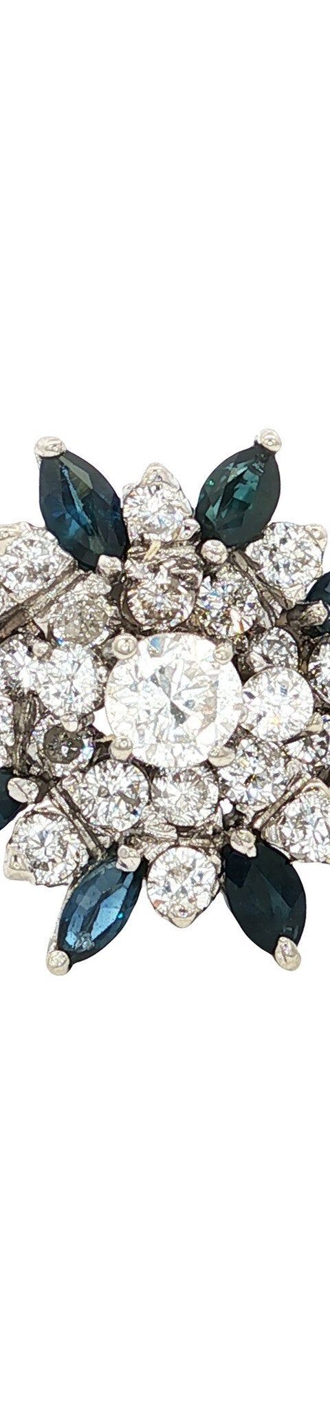 Vintage 14K White Gold Cluster Ring with Sapphire and Diamond